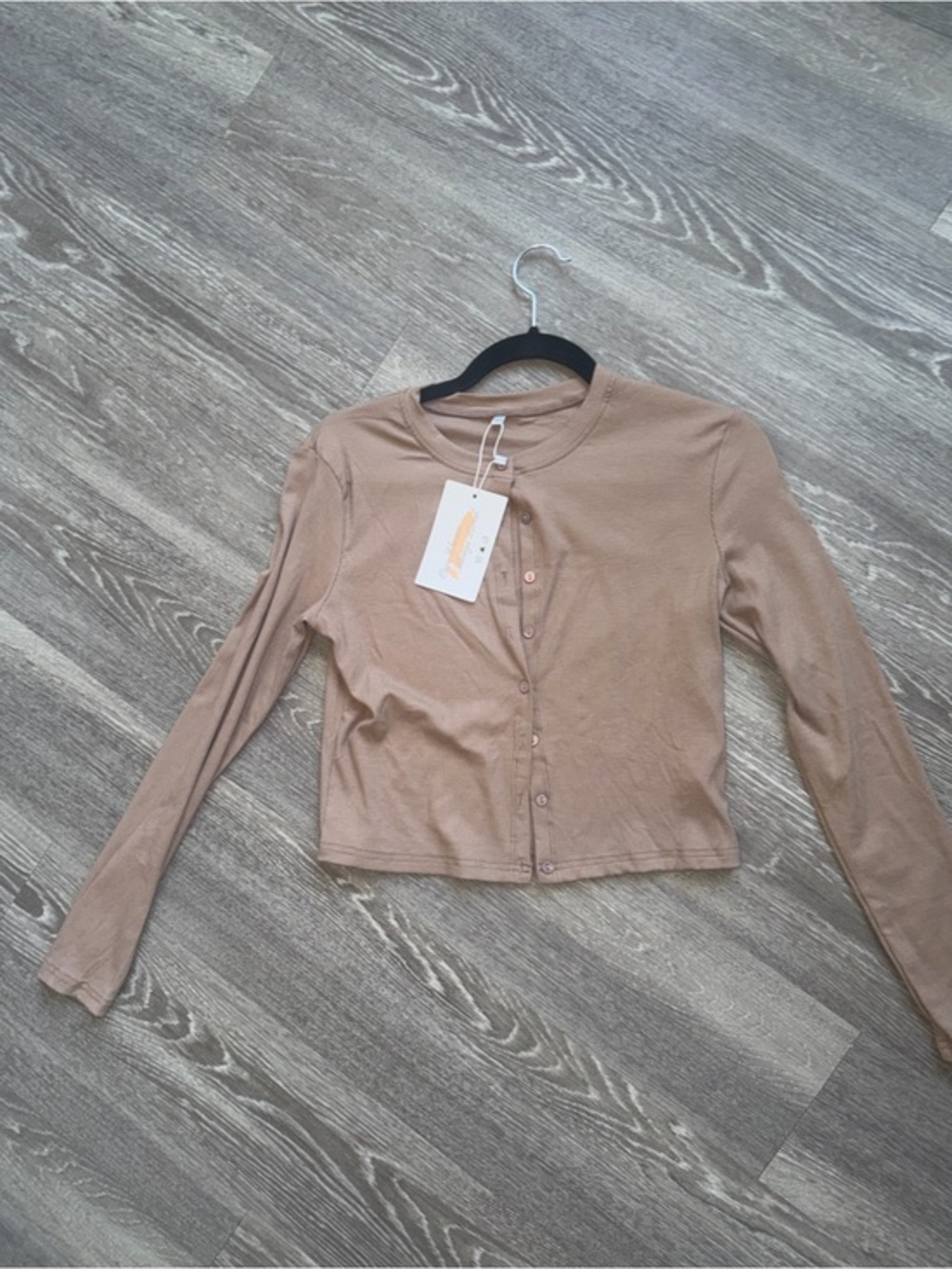 Women's Ribbed Button-Front Crop Cardigan - Tan